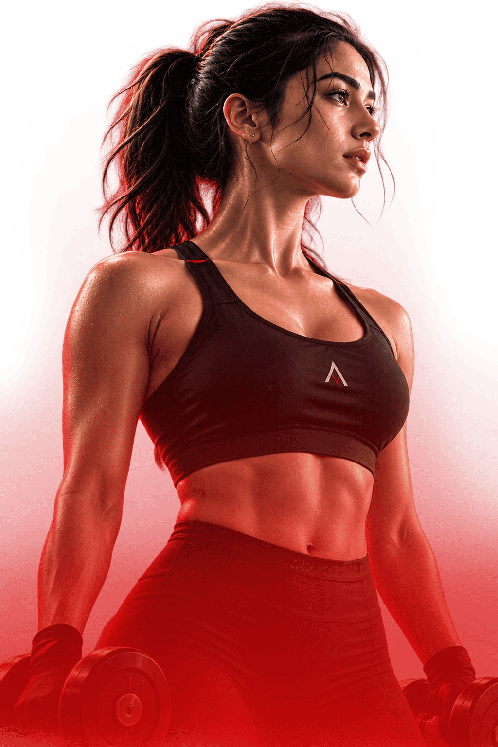 Athletic fitness model training with dumbbells at VIDA