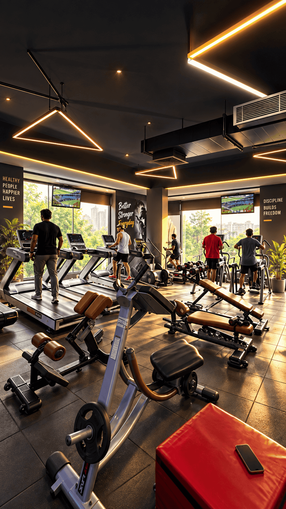 Free weights and barbell benches area