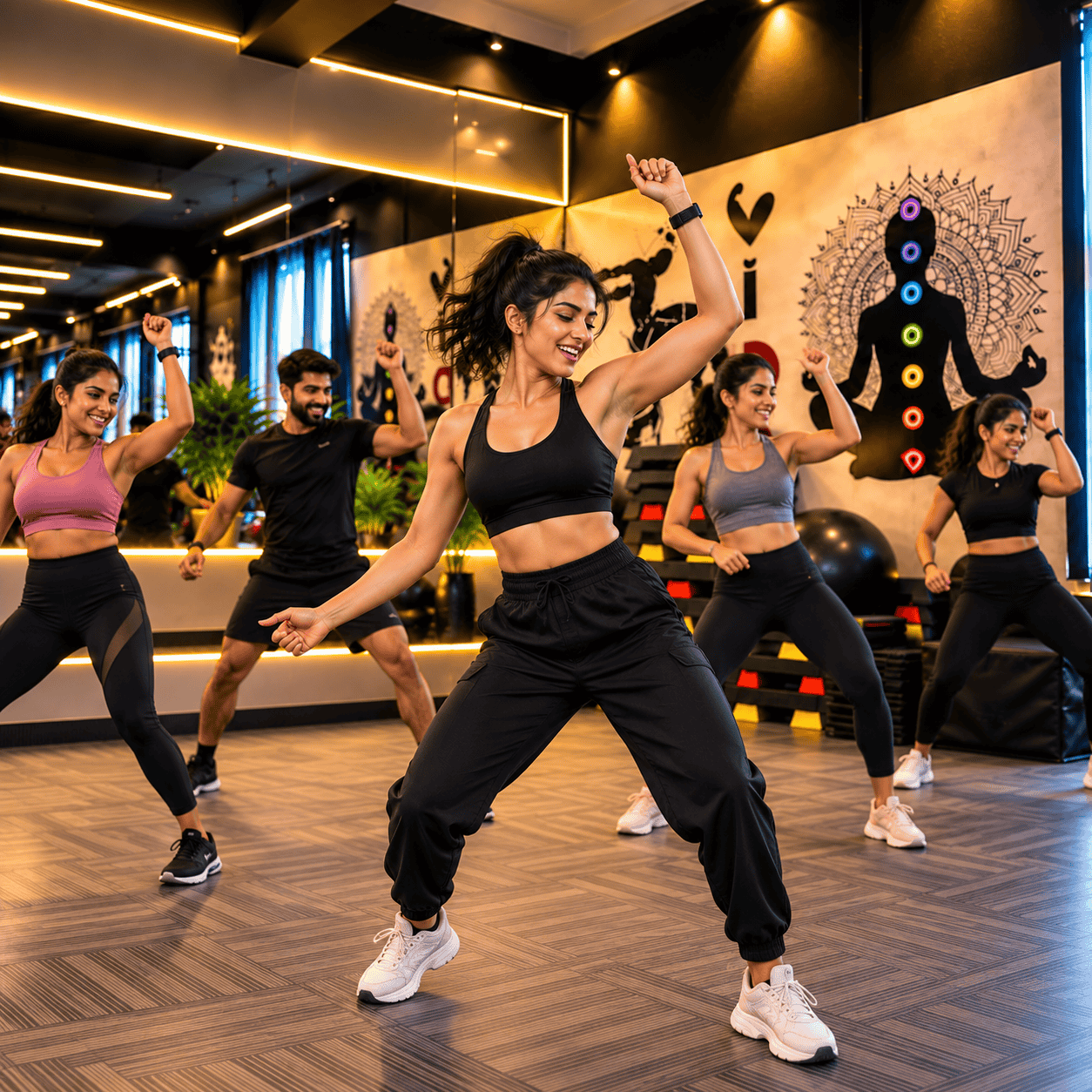 High-energy studio Zumba dance