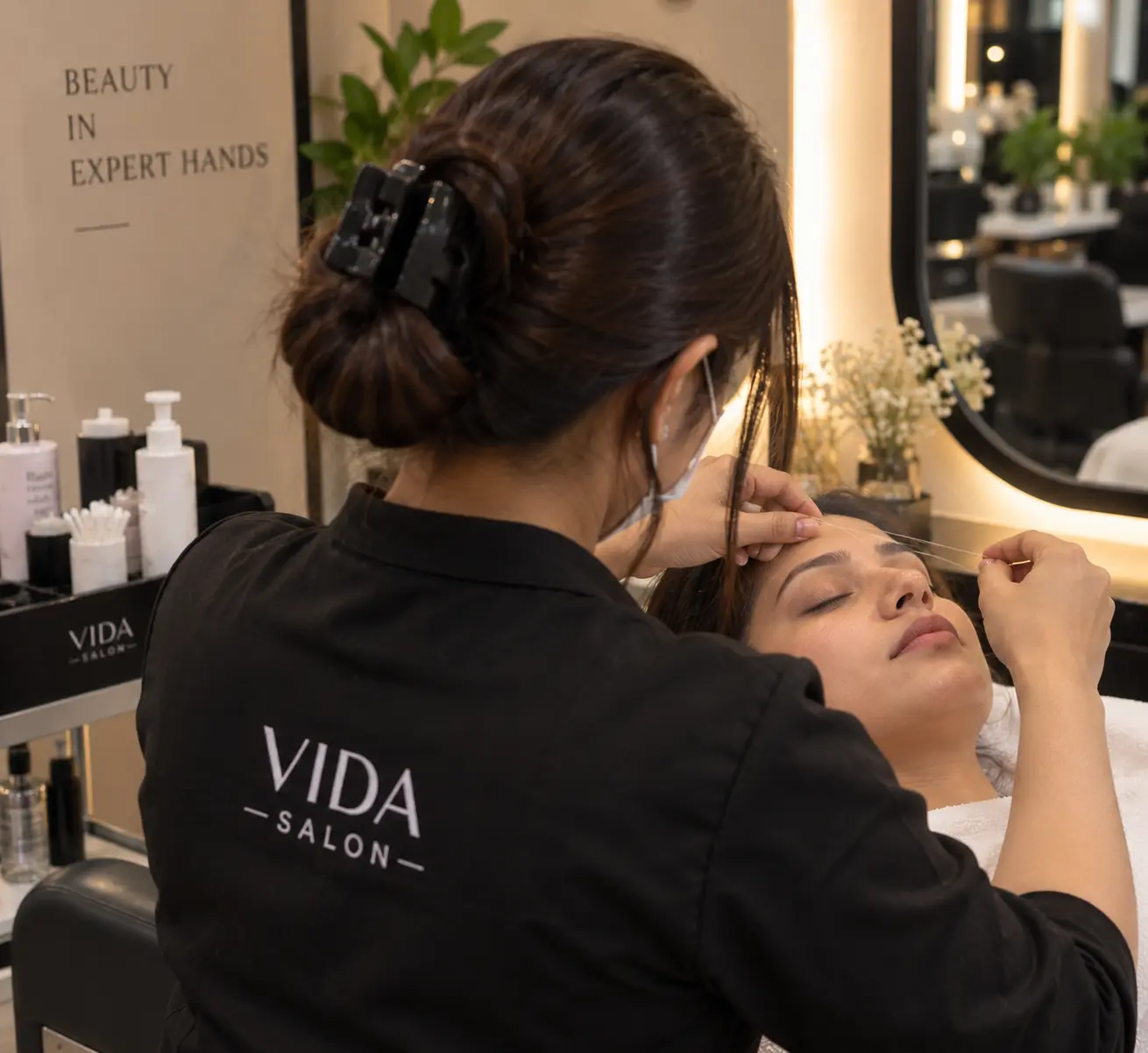 Waxing and threading grooming services at VIDA Salon