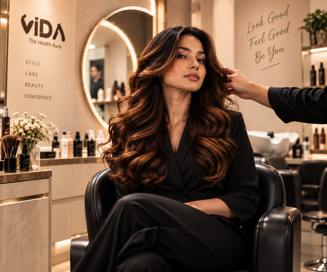 VIDA Salon luxury brunette woman hair and beauty experience